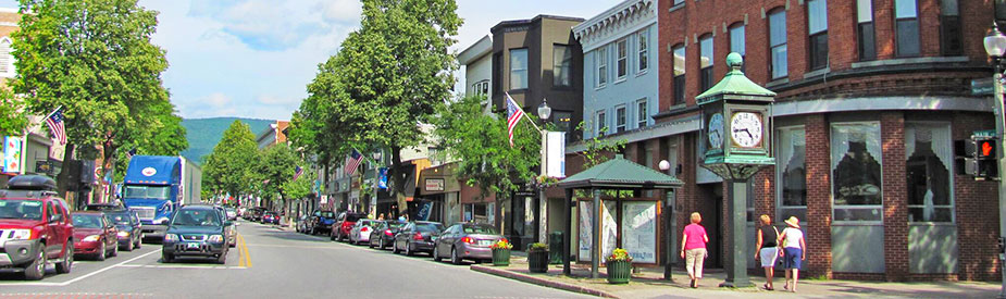 Putnam Block - Bennington, South and Main, looking east across from the Putnam Hotel
