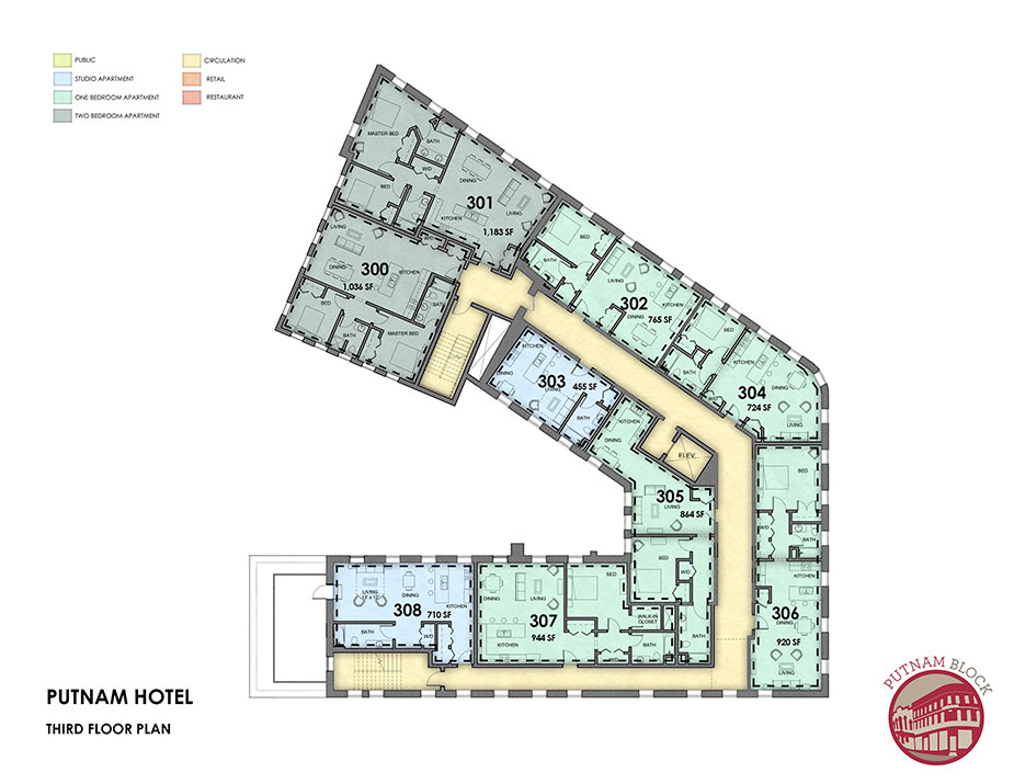 Putnam Block, Bennington - Hotel Putnam Building floor plan, third floor