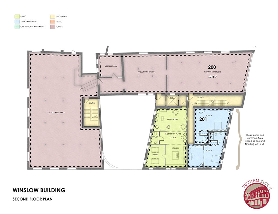Putnam Block, Bennington - Winslow Building floor plan, second floor