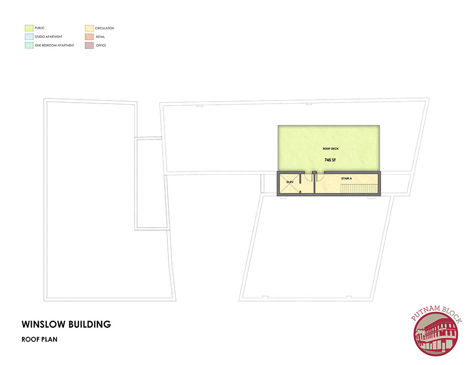 Putnam Block, Bennington - Winslow Building floor plan, roof plan with deck