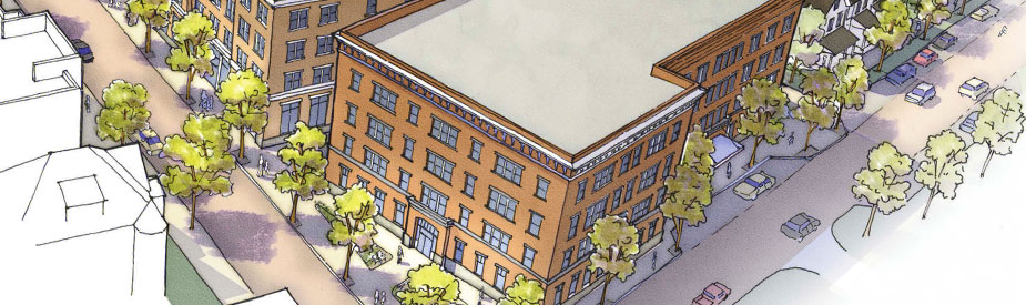 Putnam Block, Bennington, VT - schematic site rendering, zoomed to Medical Building
