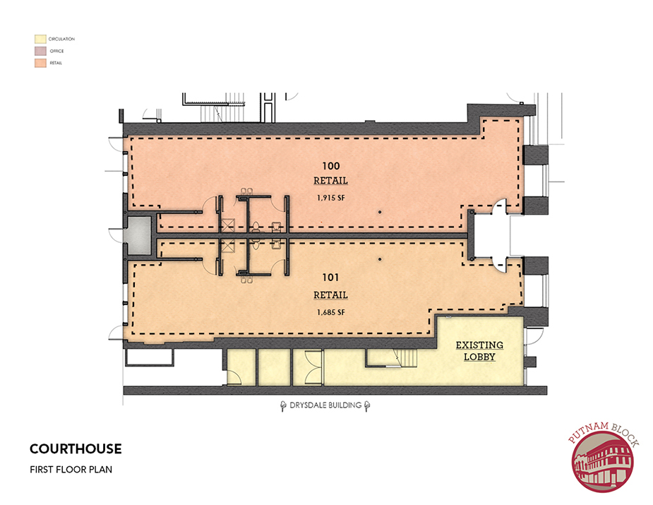 Putnam Block, Bennington - Courthouse Building floor plan, first floor