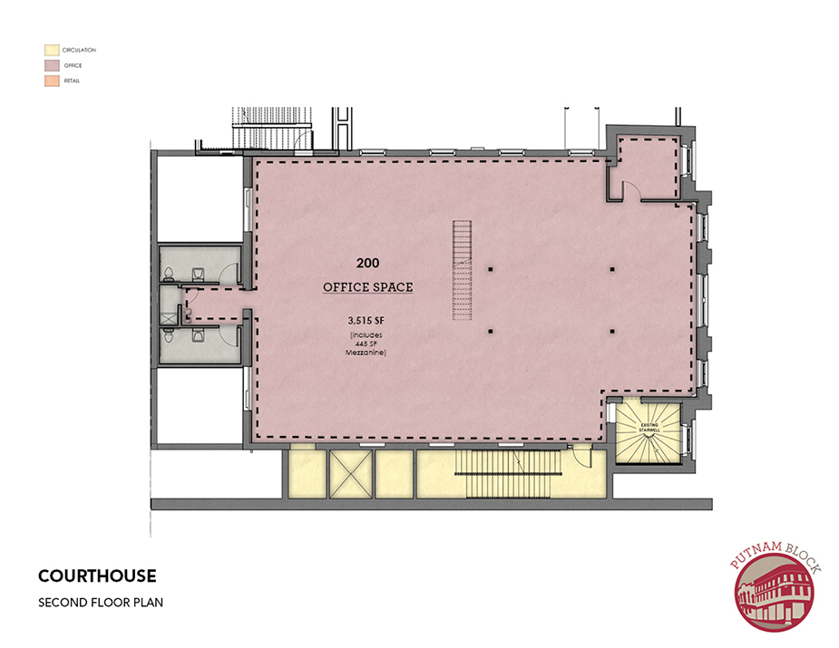 Putnam Block, Bennington - Courthouse Building floor plan, second floor