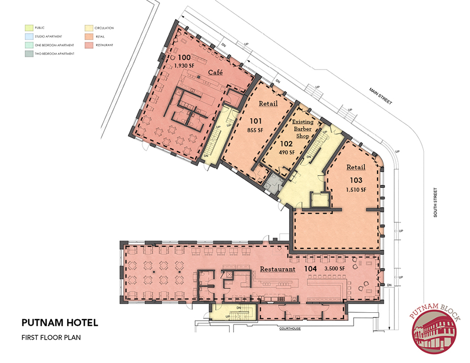 Putnam Block, Bennington - Hotel Putnam Building floor plan, first floor